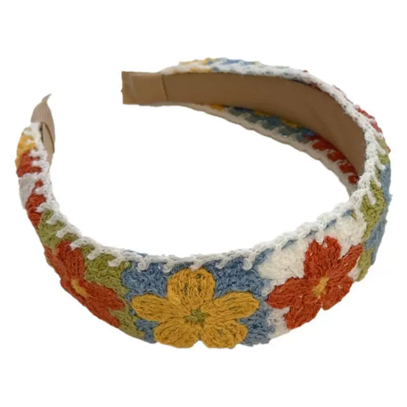 Headband, embroidered Chinese-style floral fresh hair accessory, universal fit, 8×8×1 cm
