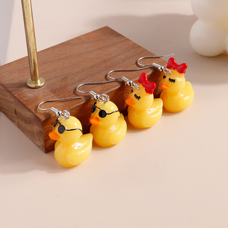 Fashion Cartoon Cute Little Yellow Duck Earrings display picture 1