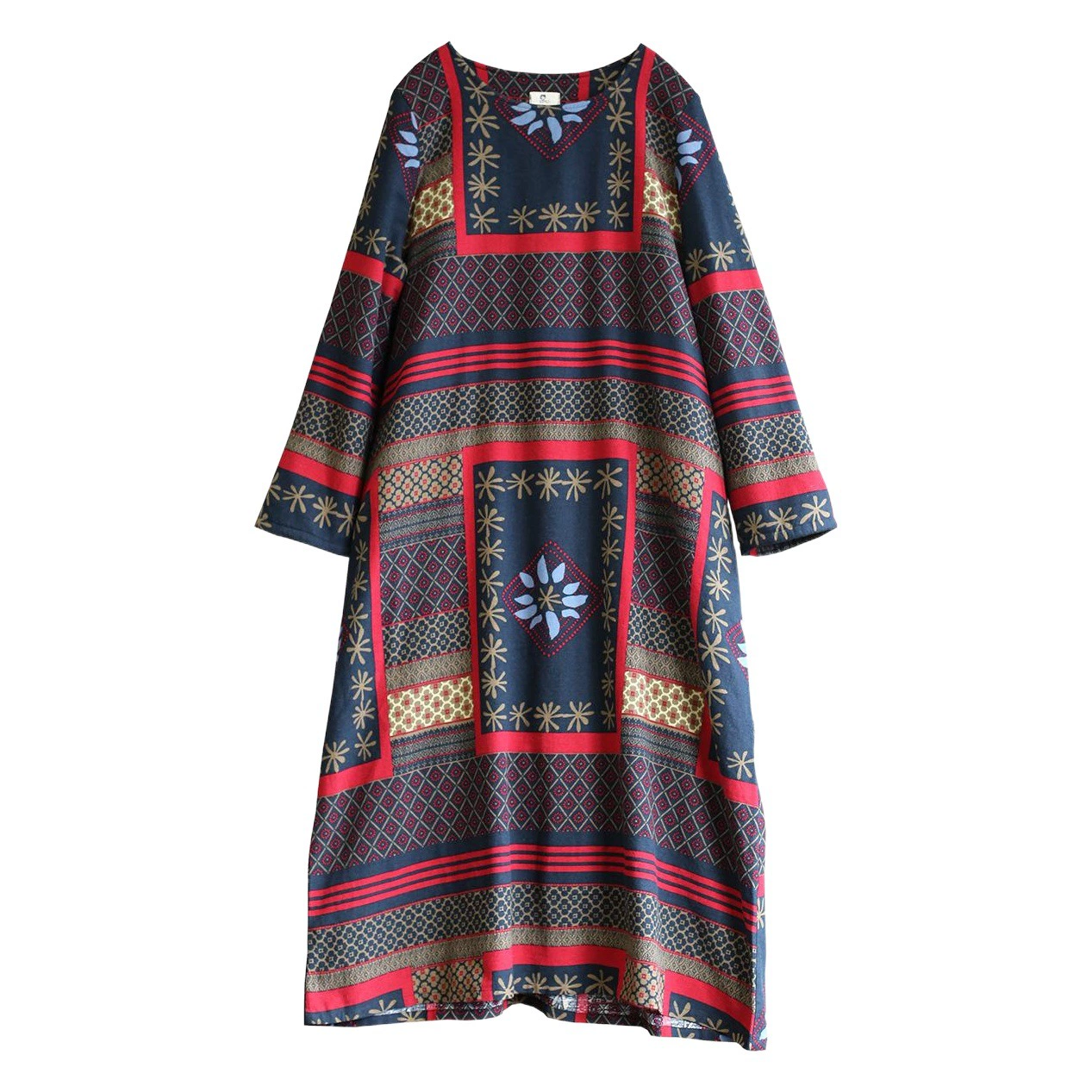 1968 Xi Mo Женская одежда, новая зимняя одежда на флисовой подкладке, утепленная одежда с хлопковой подкладкой, свободное женское платье в этническом стиле ретро