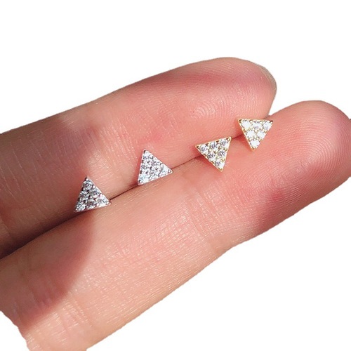 S925 Silver Needle Bright Sparkling Small Triangle Stud Earrings for Women Full Diamond Geometric Mini Helix Earrings Simple and Elegant Ear Accessories for Drop Shipping
