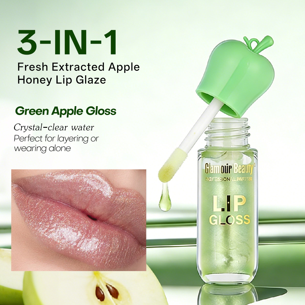 Esmalte labial de manzana verde transfronterizo con esmalte labial de agua perlada, lubrificante labial de color, lubrificante labial de color, espejo, lubrificante labial