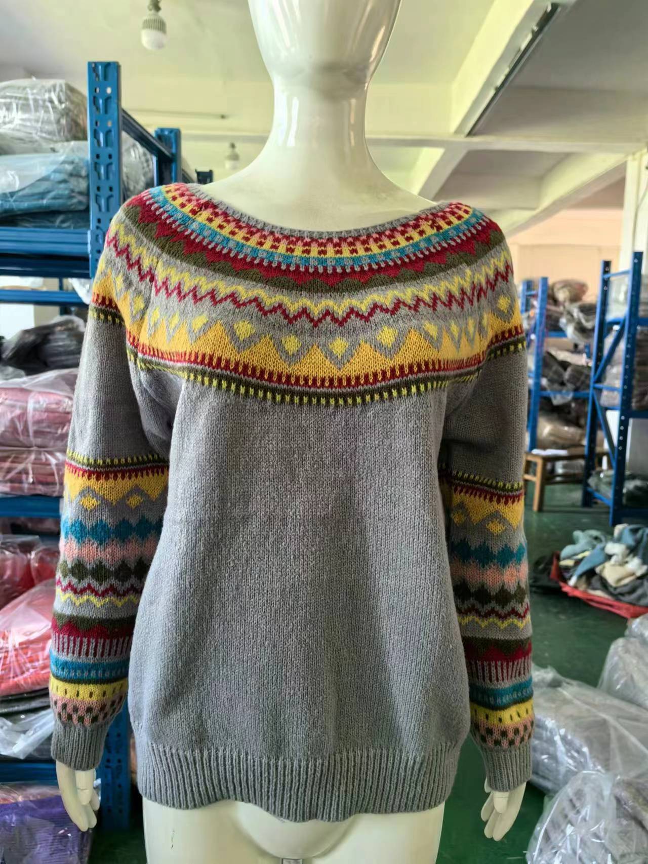 New Sweater Women Wish Hot Sale Round Neck Color Matching Loose Fashion Pullover Knitted Sweater 43 Undefined