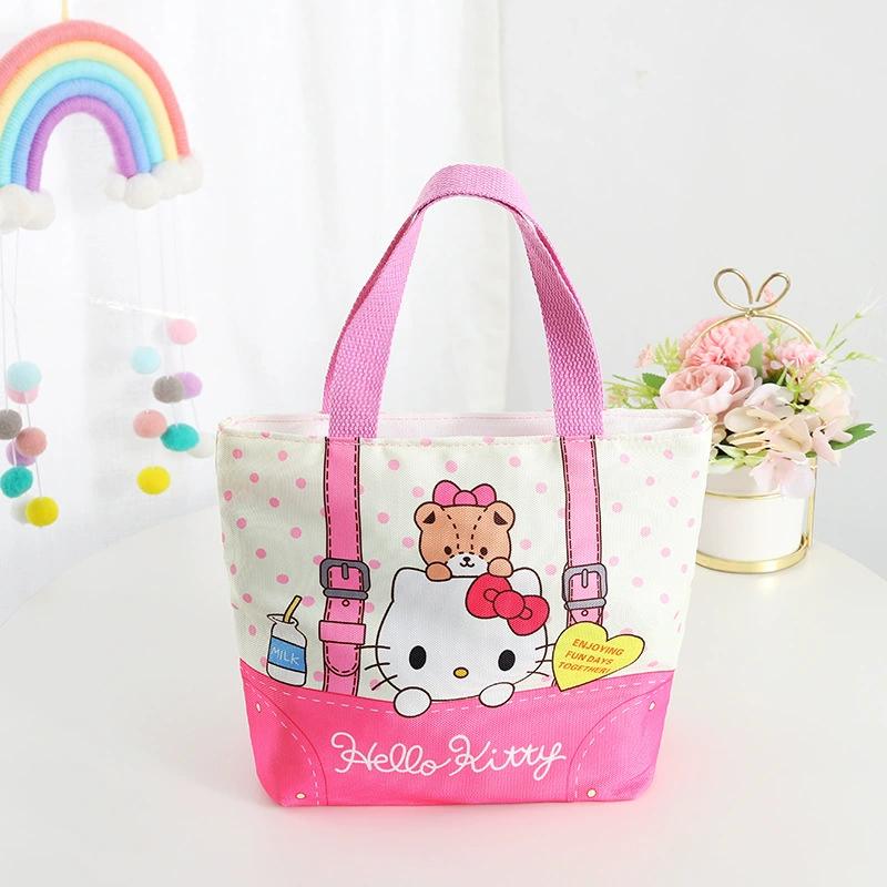 Cartoon linen bag, handheld lunch box bag, tableware for elementary school students, organizer bag, food bag