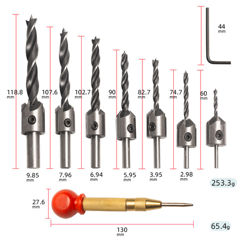 23 pieces/26 pieces set five-edged chamfer cork drill woodworking drill punch step drill golden punch pagoda drill L wrench