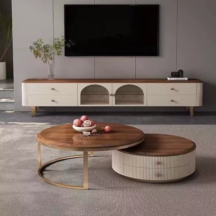 茶几电视柜组合客厅实木小户型法式复古地柜现代简约高级胡桃木