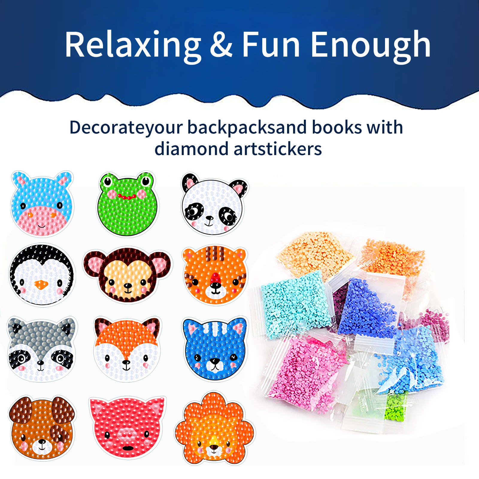 Pegatinas de animales de dibujos animados superventas Pintura de diamante pegatinas gratis Pintura de ladrillo DIY pegatinas de pared pegatinas hechas a mano cristal diamante brillante