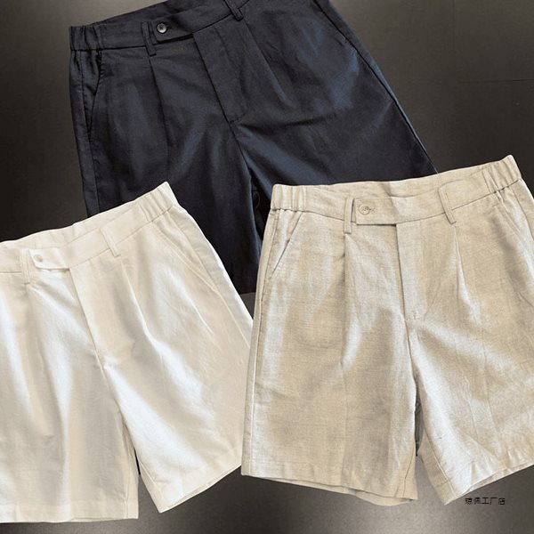 Old Money Style White Linen Shorts Men's Summer Lightweight Breathable Commuting Wear Five-Point Pants Casual Half Pants