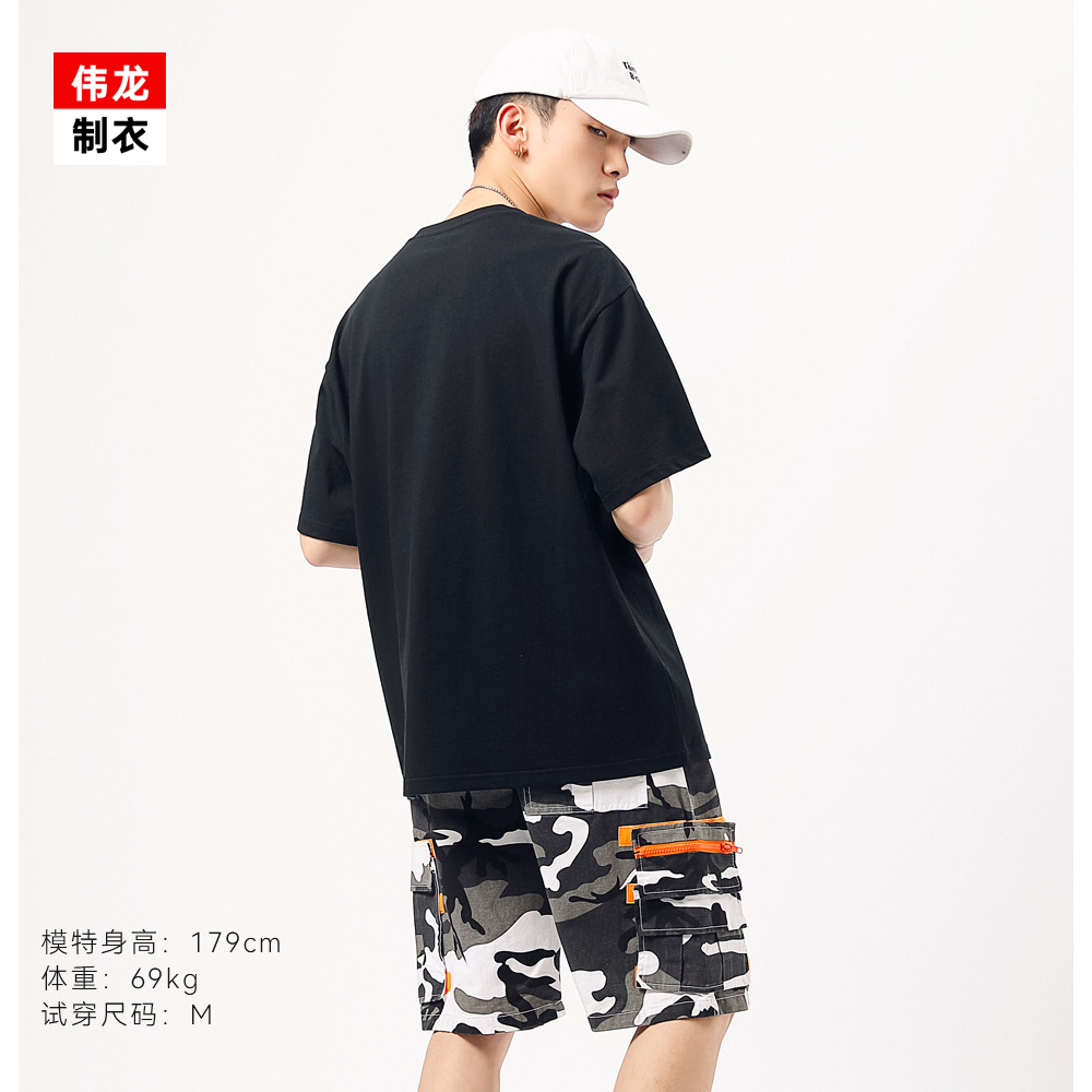 Weilong ropa Camiseta de algodón de los hombres 240g Camiseta de manga media pesada verano ins marca de moda gota hombro suelta camisa de cuello redondo