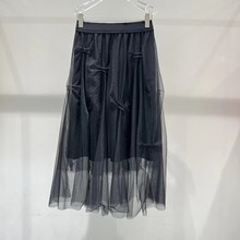 现货2023冬季新款气质优雅黑色显瘦中长款网纱半身裙31213599
