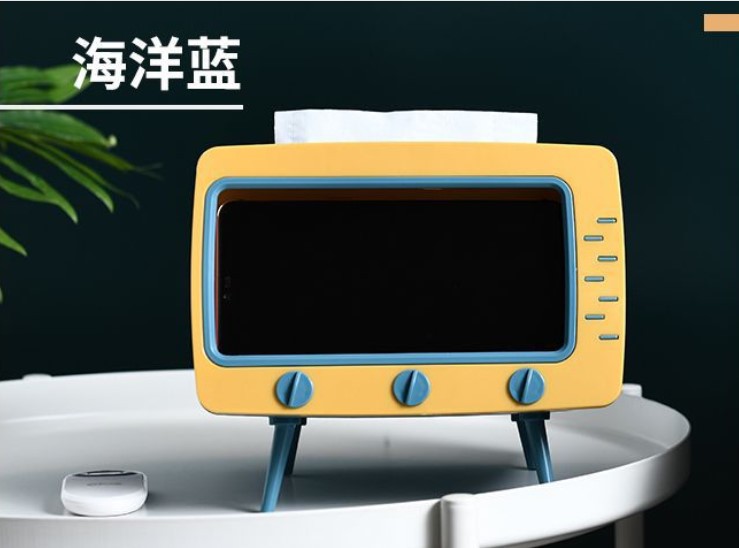 Sala de estar creativa de alta gama caja de pañuelos vintage TV mesa de café caja de pañuelos teléfono móvil de visualización rack de tejido