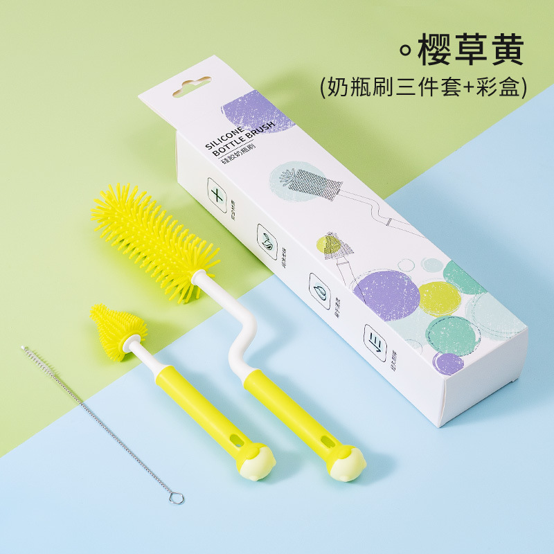 Cepillo de botella de silicona Cepillo de pezón de bebé giratorio de 360 grados Combinación de cepillo de botella Cepillo de copa Cepillo de limpieza de botella Traje