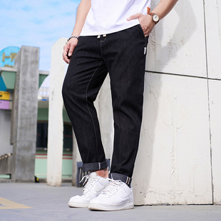 Z0002 | Fashion Brand Large Size Summer Thin Mid-Waist Elastic Slim Daily Commuting Straight Loose Men's Jeans