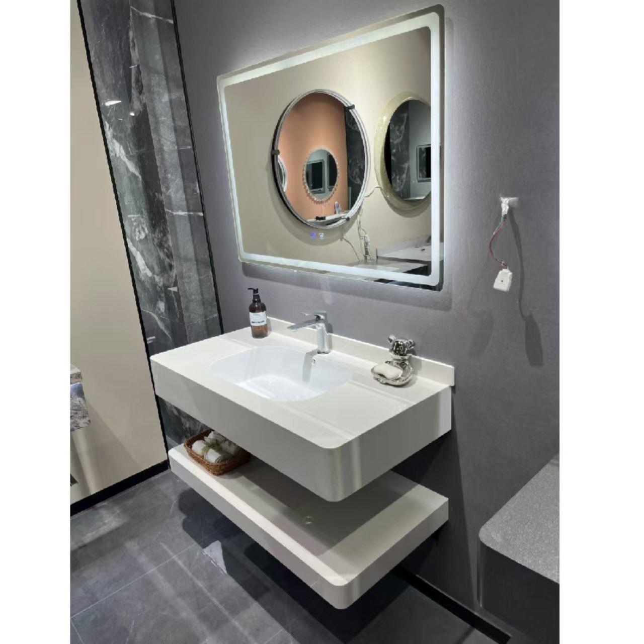 Todo el cuerpo de la placa de roca arco sin costura lavabo lavabo gabinete de baño hotel ingeniería de decoración del hogar redondeado diseño de esquina residencial