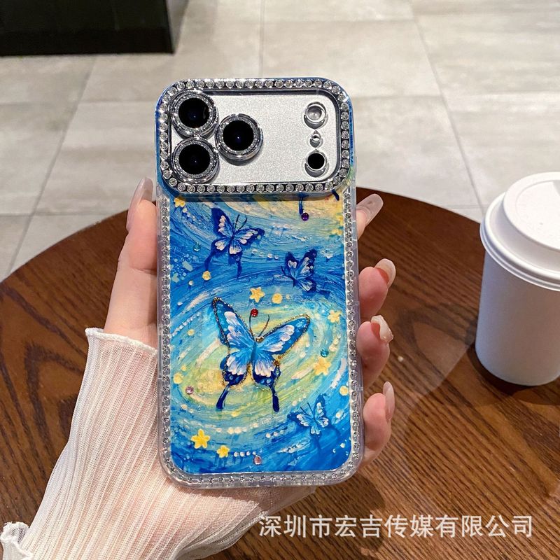 新款闪钻边框适用iPhone17ProMax手机壳油画16蓝光15全包14高级感|undefined