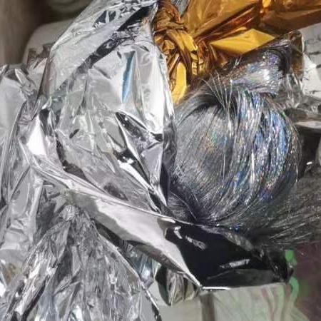 闪光镭射银麦拉丝深蓝镭射闪丝条镭射绿条窄丝裁金属膜剪成彩丝带