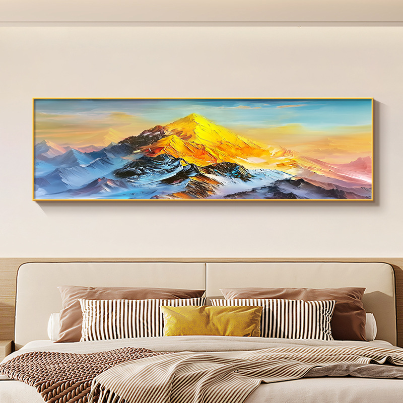 日照金山床头装饰画主卧房间高级感挂画背有靠山客厅卧室轻奢壁画|undefined