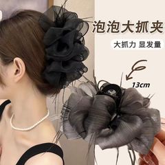 网纱羽毛泡泡后脑勺发量发夹高级盘发鲨鱼头饰新款云朵蓬松抓夹