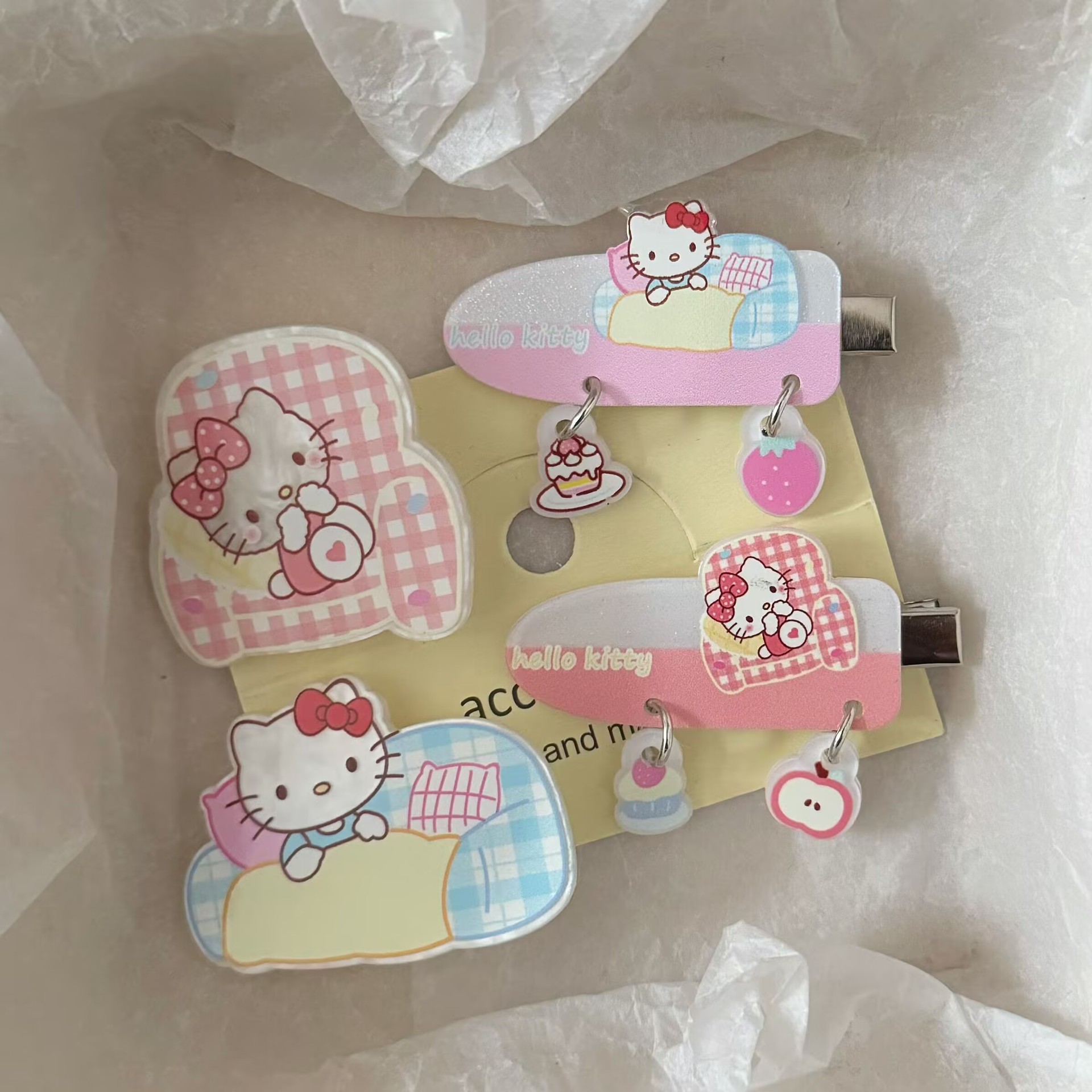 Summer New Cream Pink Cat Shovel Pendant Hairpin Japanese Style Sweet Girly Style Duckbill Hairpin Hairpin Hair Accessories