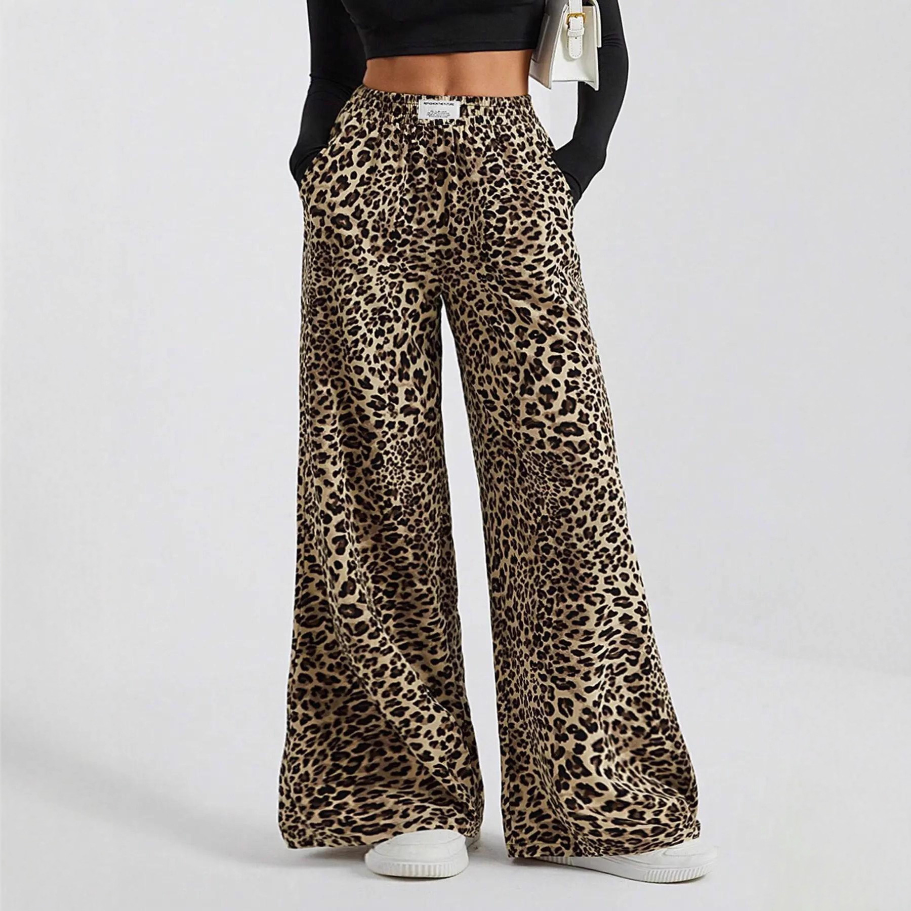 European American Autumn And Winter New Cross-border Bestseller Leopard Print Woven Women's Wide-leg Elastic_voghion.com