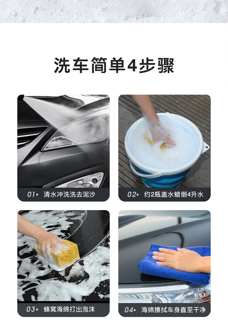 Car Wash Liquid, Water Wax, Powerful Decontamination, High-Foaming, Special Car Cleaning Tool for White Cars, Complete Set of Car Cleaning Agents, No-Wipe