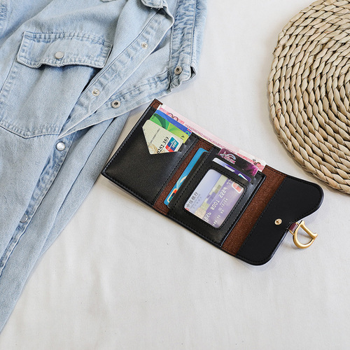 Wallet women's short  new European and American deer head fashion folding coin purse crocodile pattern ins style wallet card bag