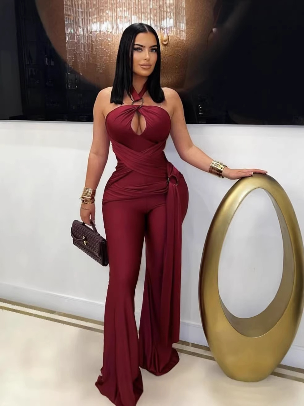 Comercio exterior de moda transfronteriza ropa de mujer de color sólido europeo y americano sexy pantalones de pecho Aliexpress Amazon pantalones explosivos