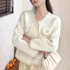 2025年春装新款高级感气质名媛仿貂绒短款上衣法式小香风外套女