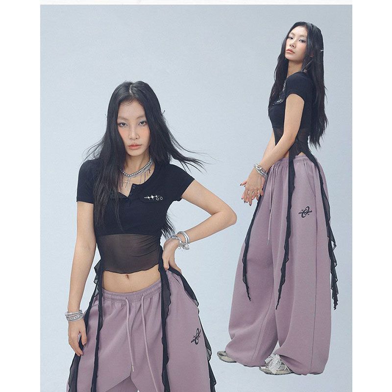 Street Dance Trendy Brand Mesh Tassel Flowing Stylish Hot Girl Jazz Short-Sleeve K-Pop Dance Lightweight Summer Top for Women Street Dance Trendy Brand Mesh Tassel Flowing Stylish Hot Girl Jazz Short-Sleeve K-Pop Dance Lightweight Summer Top for Women