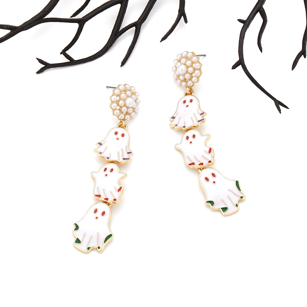 Alloy Material Halloween Festival 1 Pair Halloween Hip-Hop Funny Ghost Enamel Plating Inlay Alloy Artificial Pearls Drop Earrings
