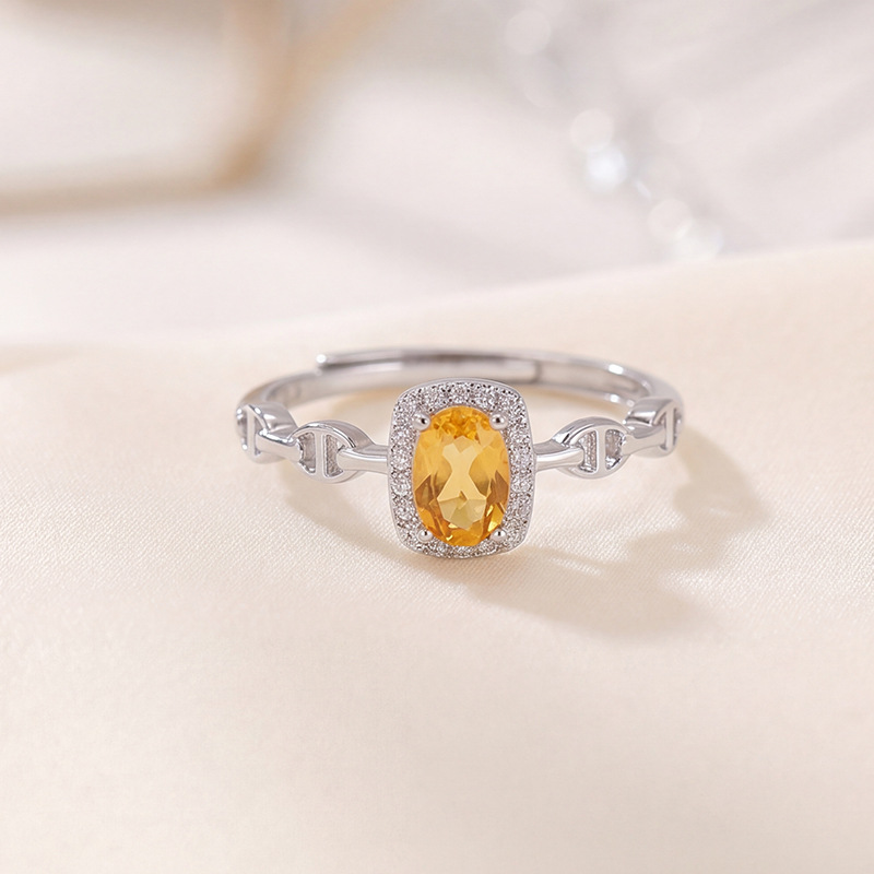 Nhẫn nữ bạc S925 mạ vàng đính đá cubic zirconia hình vuông mở điều chỉnh — Loại bạc