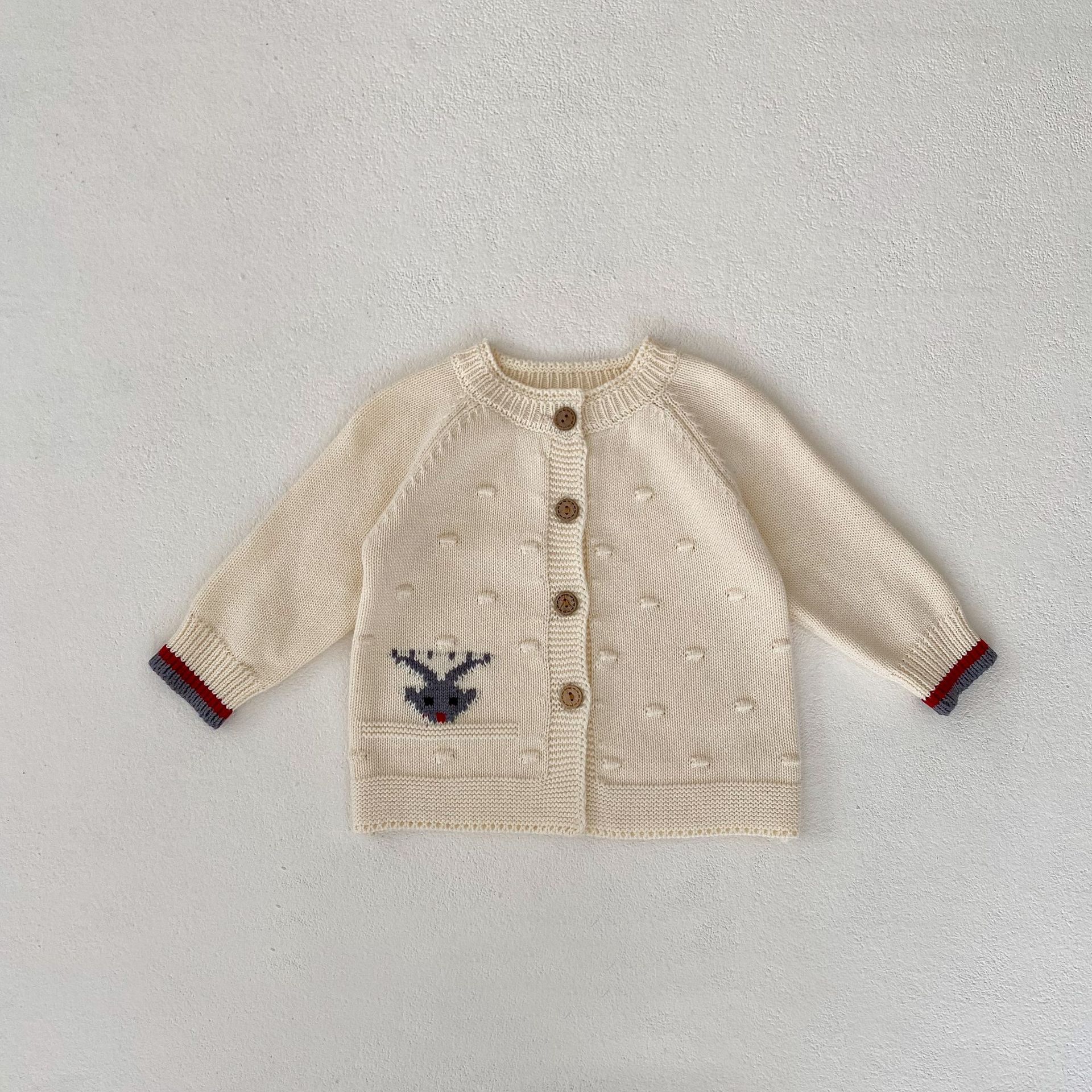 2024 tavaszi ruházat kislány rajzfilm szarvas kötött hosszú ujjú kabát+szürke pántos kabát 2 db válogatható_voghion.com