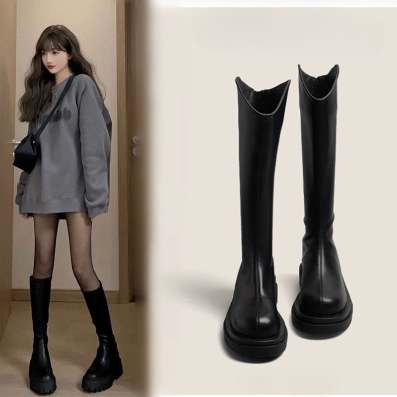 Autumn fashionable high boots platform flat