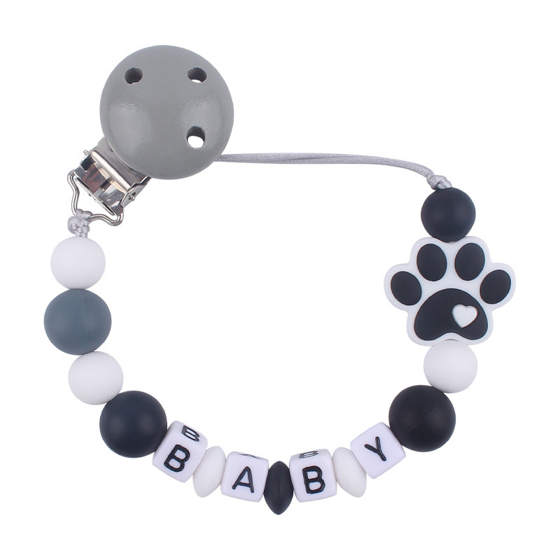 Nuevo bebé suministros de dibujos animados perro garra silicona mordedor creativo bebé DIY mordedura molar pezón cadena anti-caída