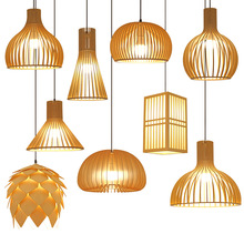 现代中式餐厅客厅实木吊灯创意鸟笼饭店木艺吊灯单头日式木质灯具