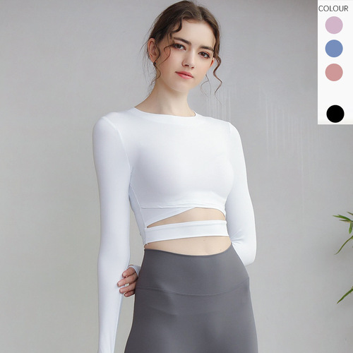 Autumn dance yoga long-sleeved tops for women slim nylon fitness sports yoga wear outdoor sun protection tight T-shirt