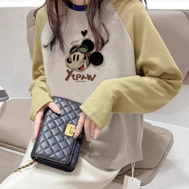 Pure Cotton 2026 Raglan T-Shirt Autumn and Spring Loose Slimming Color-Block Long-Sleeve Top New Plus-Size Women's Casual Versatile Wear Pure Cotton 2026 Raglan T-Shirt Autumn and Spring Loose Slimming Color-Block Long-Sleeve Top New Plus-Size Women's Casual Versatile Wear