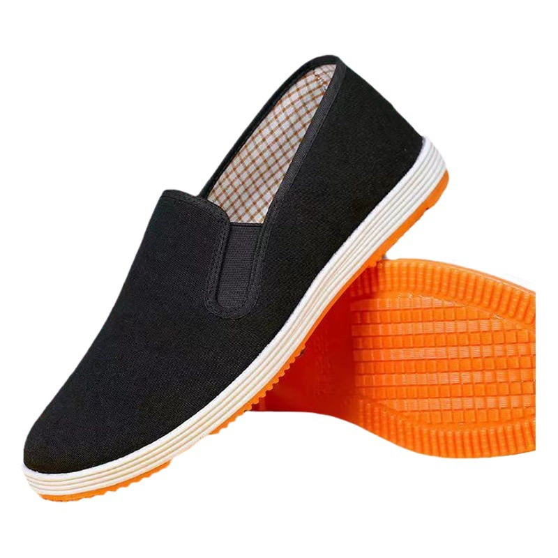 Оптовые мужские хлопковые туфли в стиле старого Пекина, весна-лето, нескользящие, устойчивые к запахам, дышащие, повседневные рабочие защитные однослойные тканевые туфли для уличных торговцев.