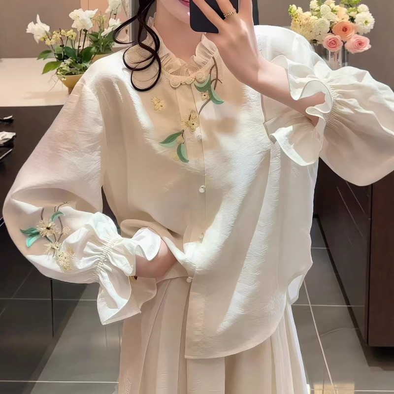 Dropshipping New Chinese-Style Women's Long-Sleeve Shirt, Retro National Style Embroidered Vest, Spring Base Layer Top