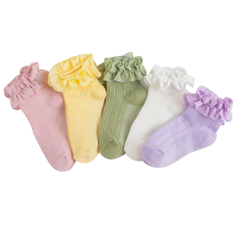 Calcetines de encaje para niñas, calcetines de princesa con borde de encaje para primavera y otoño, calcetines cortos para bebé, calcetines cortos de malla para danza, transfronterizos. image 7
