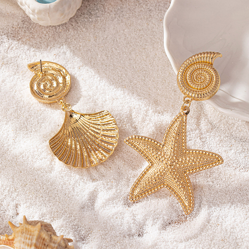 Drop Earrings Classification 1 Pair Quantity Holiday, Daily Occasion 1 Pair Marine Style Simple Style Starfish Shell Plating Alloy Drop Earrings