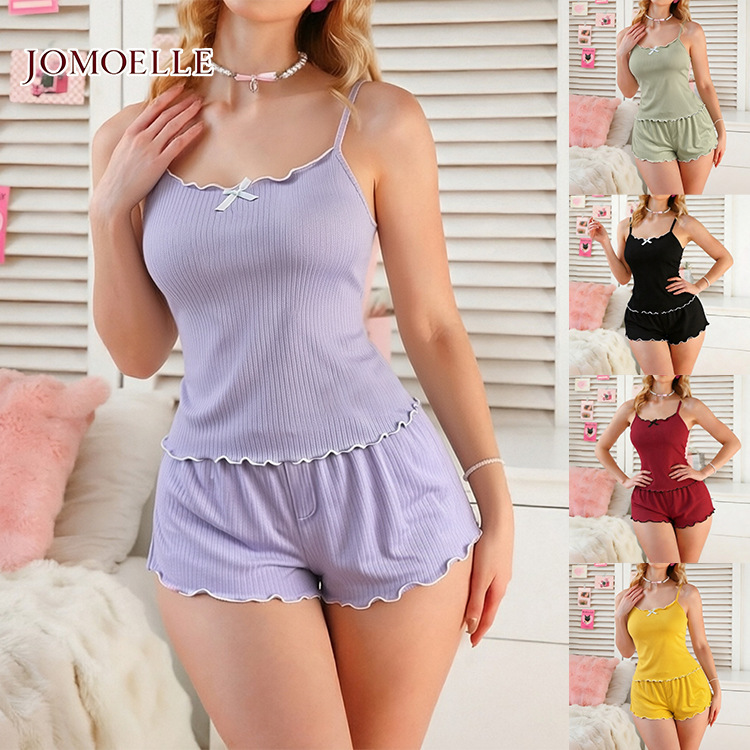 Cross-Border Amazon Women's Pajamas Ribbed Tank Top and Shorts Set Casual Loungewear Custom Wholesale Cross-Border Amazon Women's Pajamas Ribbed Tank Top and Shorts Set Casual Loungewear Custom Wholesale