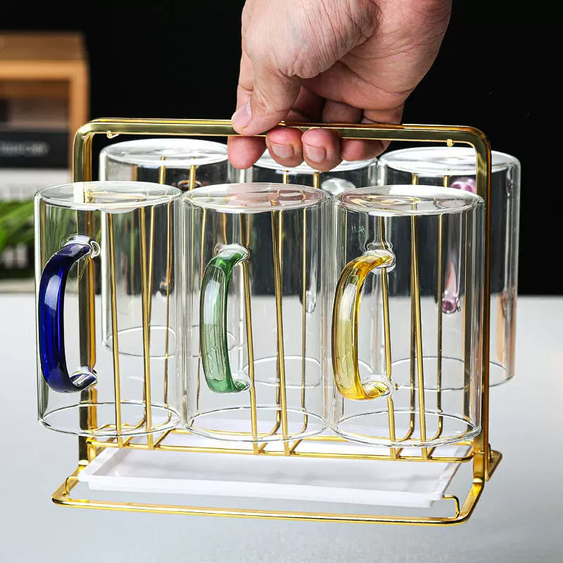 水杯套装客厅玻璃牛奶杯简约ins玻璃带把杯厂家批发带把玻璃水杯