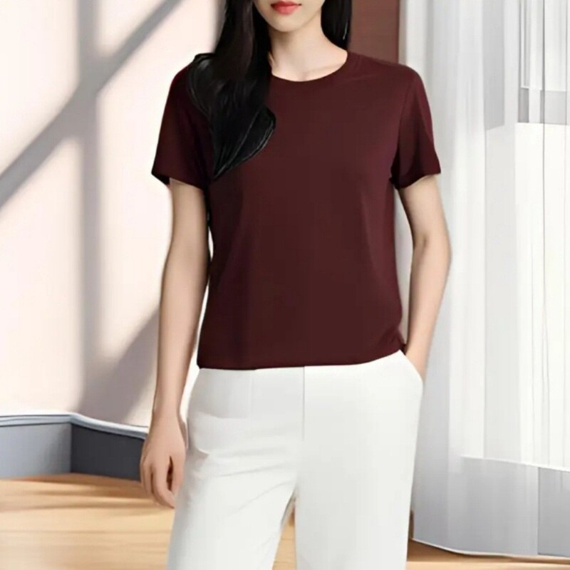 夏の新しいラウンドネック半袖スリムフィット春と夏のインナー弾性Tシャツファッショナブルなスリムフィットルーズレディース通気性|undefined