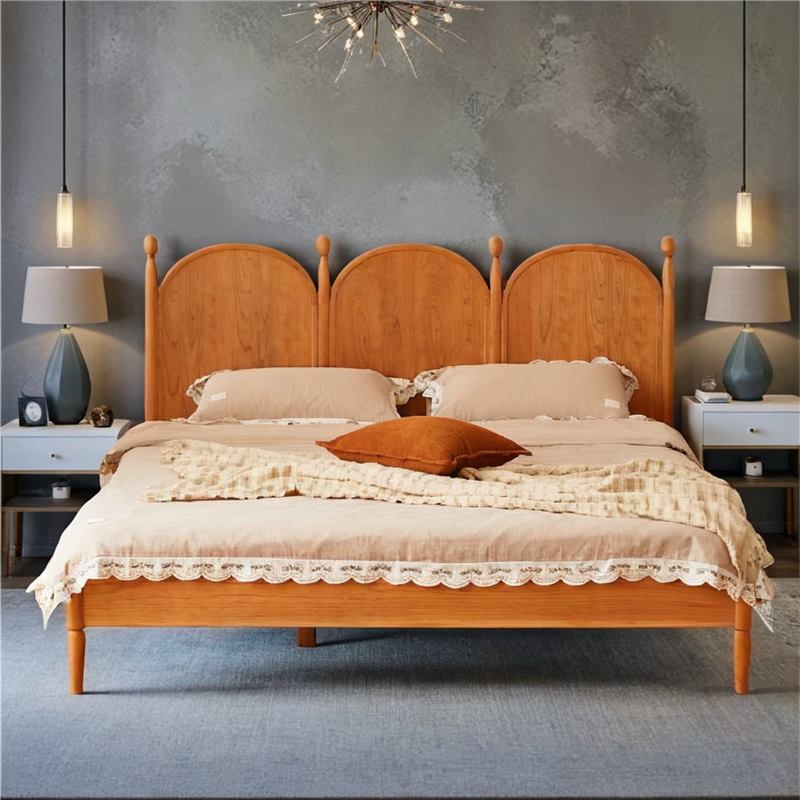 All-Solid Cherry Wood Vintage Bed for Small Apartments, Simple Japanese-Style Master Bedroom Double Bed, Nordic Black Walnut Castle Bed All-Solid Cherry Wood Vintage Bed for Small Apartments, Simple Japanese-Style Master Bedroom Double Bed, Nordic Black Walnut Castle Bed