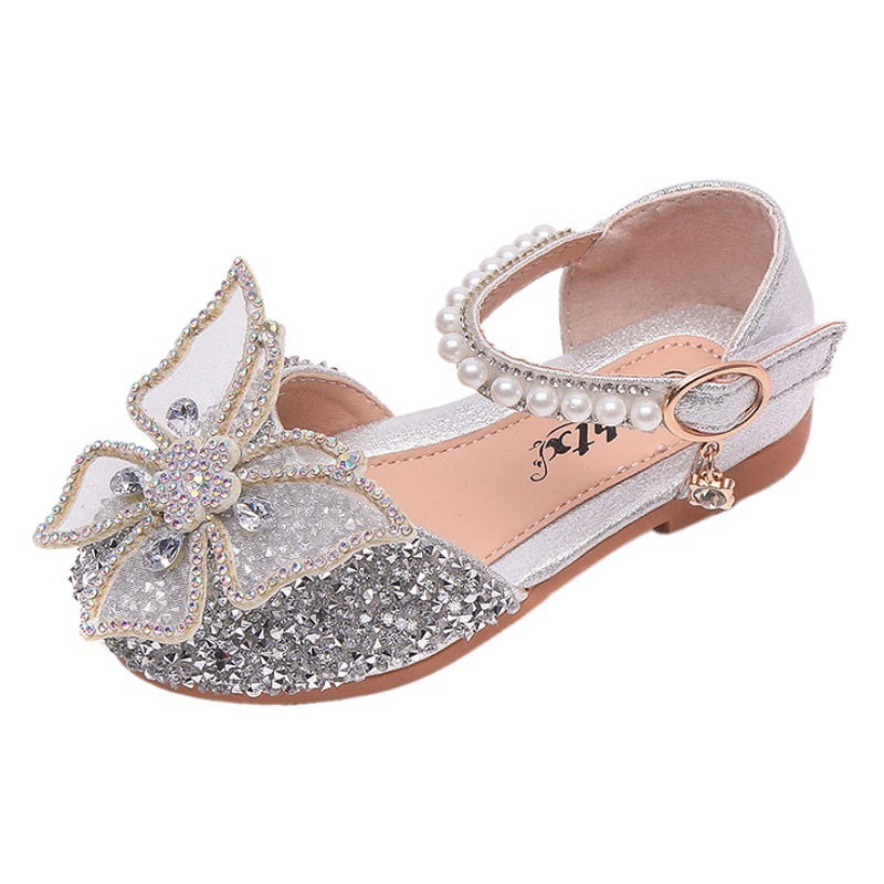 2026 New Summer Style Girls' Sandals, Korean Style Bow Princess Shoes, Baby Soft-Soled Bright Diamond Dance Shoes, Performance Shoes