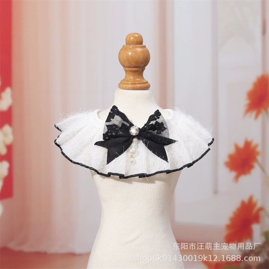 Кружевной шарф для кошек и собак, ювелирные изделия с бантом, жемчужный шарф для домашних животных, кружевной шарф принцессы для слюны