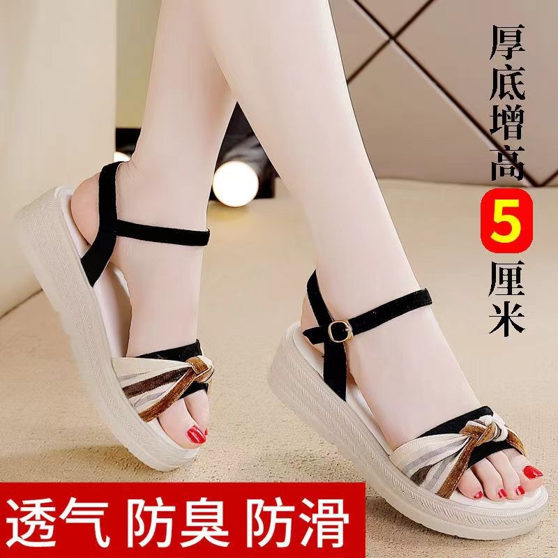 Zapatos de mujer de plataforma de comercio exterior sandalias a juego de colores para mujer 2025 verano nuevo estilo coreano trenzado bowknot hebilla sandalias para mujer
