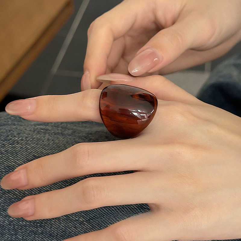 Кольцо (Korea ACC) Acrylic One-Size Chunky Ring для указательного пальца, цветной мраморный узор