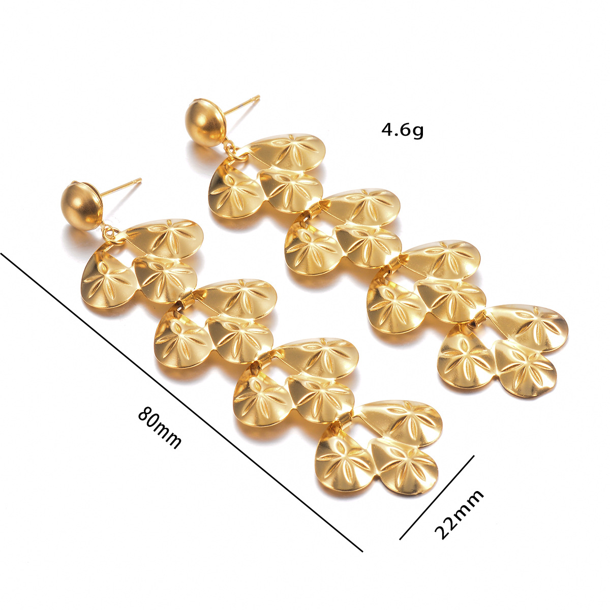 8g Weight 0.03µm-0.05µm Gold Plating Thickness PVD Coated Gold Plating Process 304 Stainless Steel Ear Needle Material 18K Real Gold Plated Plating Material Drop Earrings Classification 1 Pair Simple Style Heart Shape Plating Stainless Steel Drop Earrings