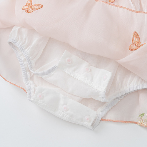 Baby Bodysuit Summer Girl Baby Diaper Cover Embroidered Butterfly Short Sleeve Hem Dress Thin Children's Clothes Princess Dress